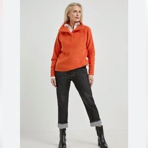 Johnstons Scotland Cashmere Pullover Sweater Jumper Quarter Snap Women’s Coral